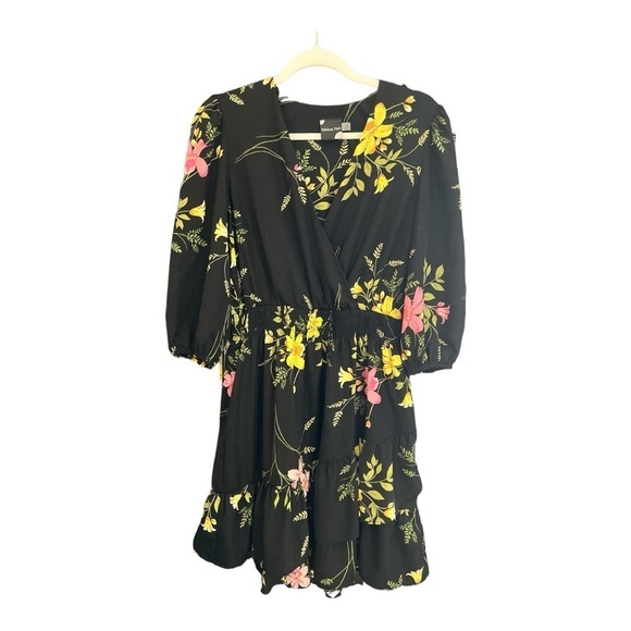 Maison Tara Dresses & Skirts - Maison Tara Dress 3/4 Sleeve Surplice Floral Smocked Waist Dress Size 12 L1